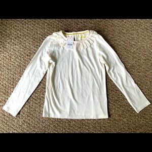 NWT Mini Boden Girls Ruffle collar L/S Tee. 8-9yrs